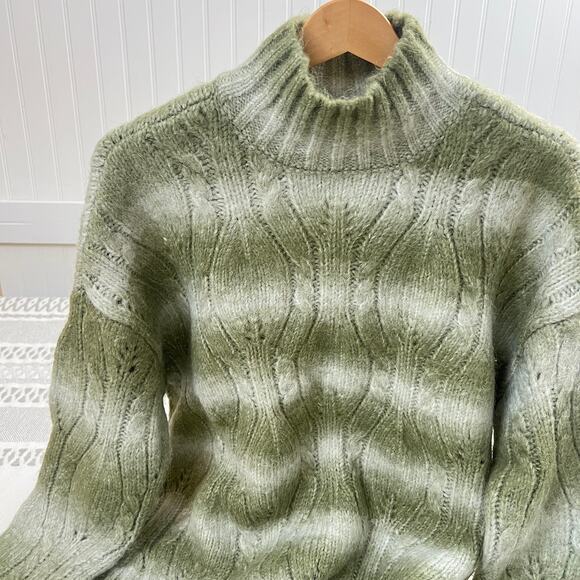 A.N.A Women's Green Striped Mock Neck Long Sleeve Pullover Knit Sweater - Picture 1 of 10